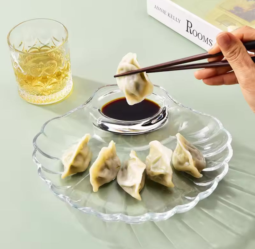 Transparent Shell Shaped Dumpling Dish, Stackable Heat Resistant Food Compartment Tray, Creative Dried Fruit Snack Plates Transparent Shell Shaped Dumpling Dish, Stackable Heat Resistant Food Compartment Tray, Creative Dried Fruit Snack Plates